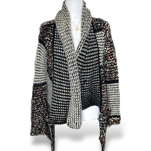 Anthropologie La Fee Verte Boho Eyelash Open Cardigan Shawl Sweater - Picture 4 of 13